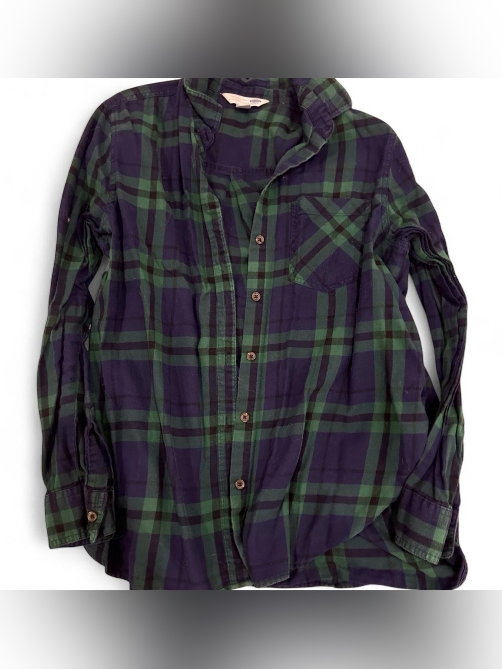 Womans' Green & Navy Plaid Button-Up Shirt